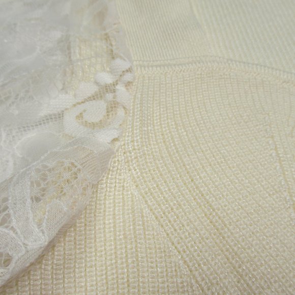 By Anthropologie Lace-Sleeve Sweater Blouse Ivory Cream White - Large - Picture 7 of 10